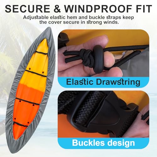 420D Waterproof Kayak Cover with UV Protection for Outdoor Storage - Fits 11.8-13ft Canoes & Fishing Boats