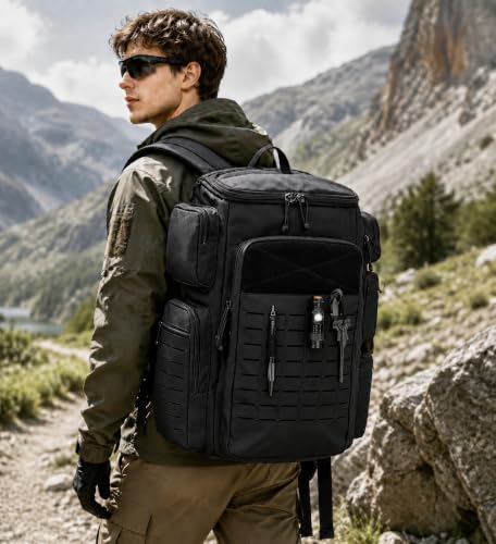 Black 50L Waterproof Tactical Military Backpack with MOLLE System
