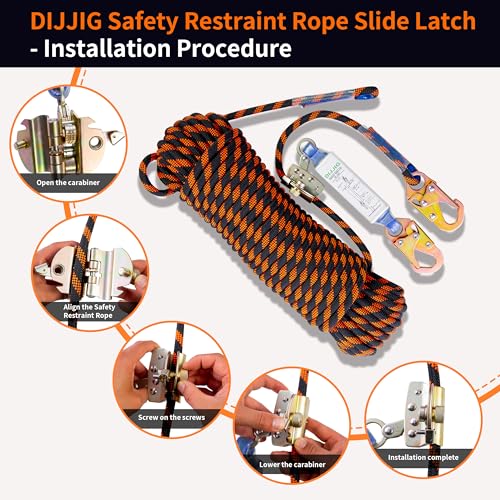 Rope Harness Safety Lanyard 25ft Vertical Roofing Rope With Grab Snap Hooks Shock Absorber Fall Protection Tree Climbing Line Kit Heavy Duty Roof Safety Equipment ANSI CE