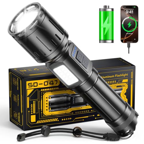 Svoko Black High-Lumen Rechargeable Tactical LED Flashlight with COB Side Light