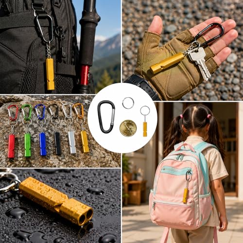 6-Pack Multi-Color 2-Inch Aluminum D-Ring Carabiner Clips with Whistles - Outdoor Gear Accessories