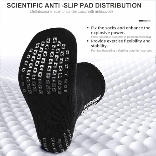 Anti-Slip Grip Soccer Socks - Cushioned Sports Sock, Black - 4 Pairs, Medium