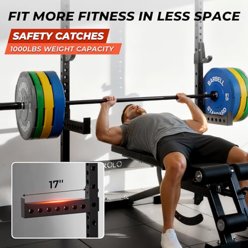 Folding Wall Mounted Squat Rack - 1000 lbs Capacity - Black