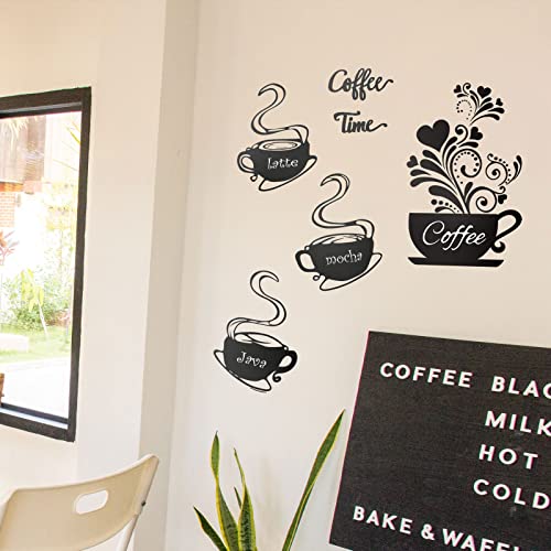 Chinco 5-Pack Coffee Cup Wall Stickers Kitchen Decor Black Mugs Art