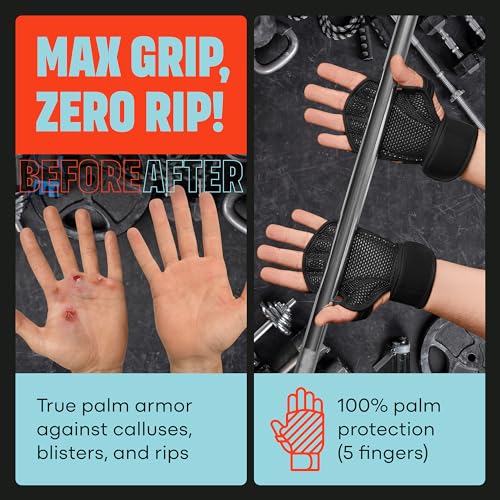 Open Gym Gloves with Wrist Support - Black Medium