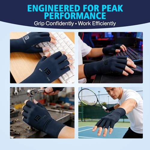 BRCEJTPA Upgraded Extra Firm Compression Arthritis Gloves Women Men, Medium, Blue