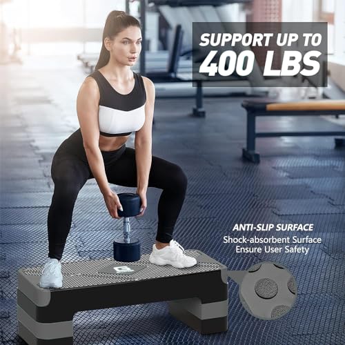 Adjustable Aerobic Exercise Step Platform - Gray, 26.5" Deck
