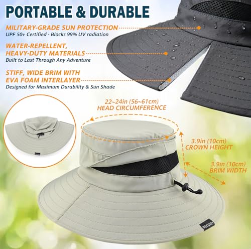 Waterproof Wide Brim Boonie Hat - UPF 50+ Sun & Rain Protection - One Size, Beige