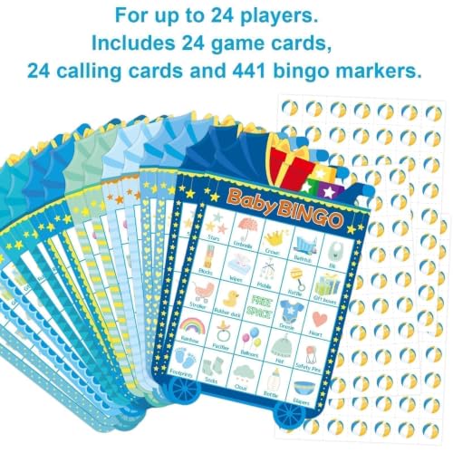 Baby Shower Bingo Game for 24 Guests - Boy Theme - 5 x 7 Inches