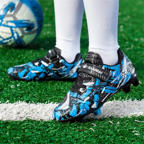 Disrateblu Kids Soccer Shoes Boys Football Cleats, 5 Big Kid, Black