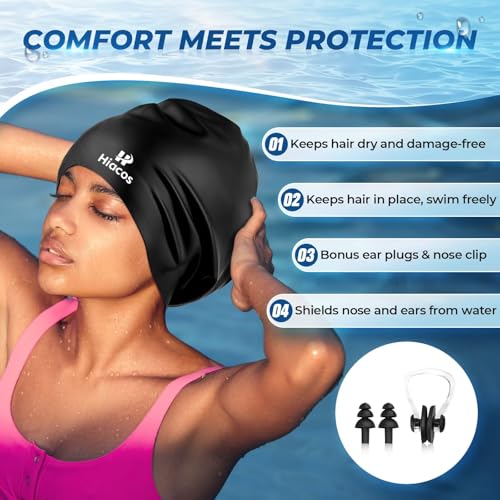 Large Swim Cap for Women Men Adults, Silicone Swimming Long Hair,