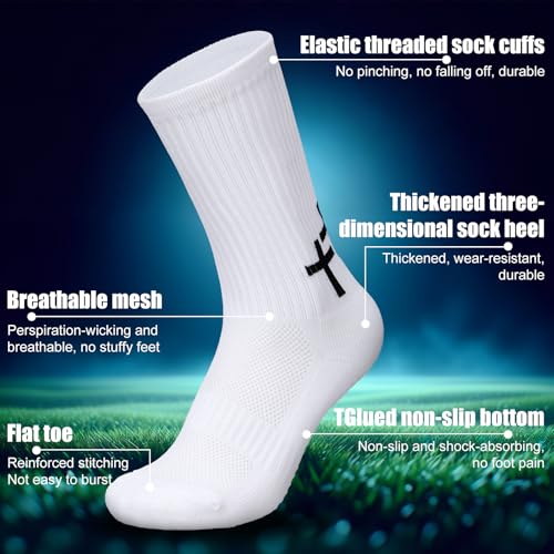 Men's Anti-Slip Cross Grip Soccer Socks - White / 3 Pack