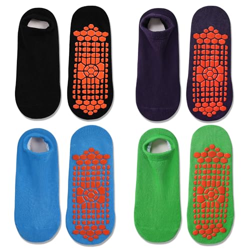 Non-Slip Kids Trampoline Socks with Grippers - 6-9 Years Black/Purple/Blue/Green