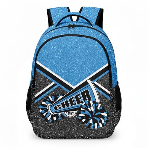 Glitter Cheerleading Backpack with Detachable Ribbon Keychain - Blue