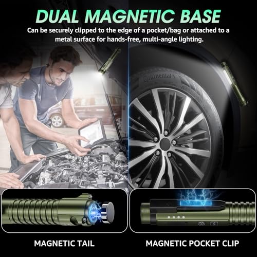 EDC Flashlight Rechargeable, Super Bright 1400 Lumens Tactical Magnetic Pen Flashlights with Clip, 10 Modes Pocket Penlight Flashlight, LED Waterproof Small Flash Light for Emergency, Camping, Home