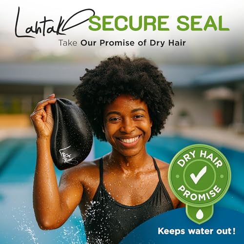 Lahtak Large XL Swim Cap for Long Hair – Women & Men with Braids & Dreadlocks (Black)