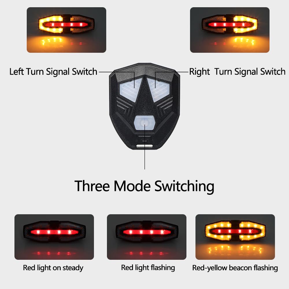 Solar or USB-C Charging Bicycle LED Tail Lights with Bike Turn Signals, 10 pcs Reflective Strips, for Road & Urban Riding, Long Battery Life, for Outdoor Cyclists & Short Commute Riders