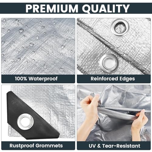 TICONN Heavy Duty Waterproof Tarp Cover Brown 16'x20' 10 Mil UV Resistant