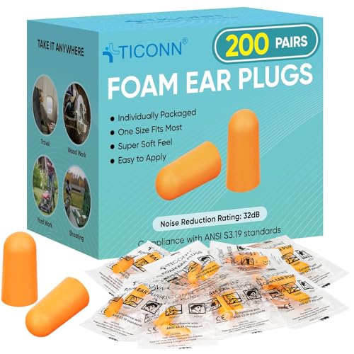 200 Pairs Foam Ear Plugs - 32dB Noise Reduction for Sleeping, Travel & Study