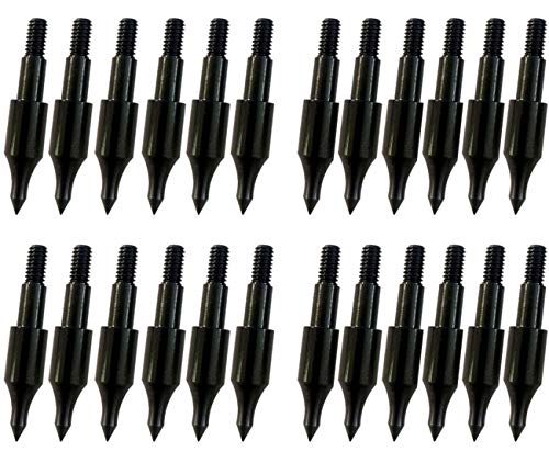 24 Pcs 100 Grain Steel Archery Arrow Field Points - Black Zinc Finish