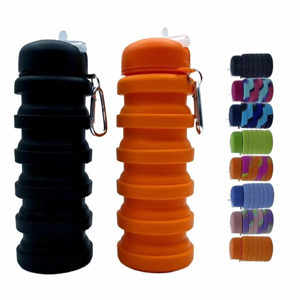 Dontinhu Collapsible Water Bottles 2 Pack 500ml (Black+Orange)