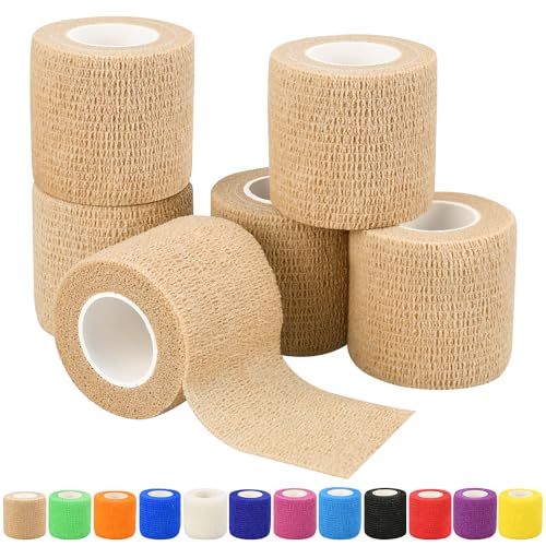 Self-Adhesive Athletic Bandage Wrap - 2 Inch x 5 Yard - 6 Pack, Skin Color
