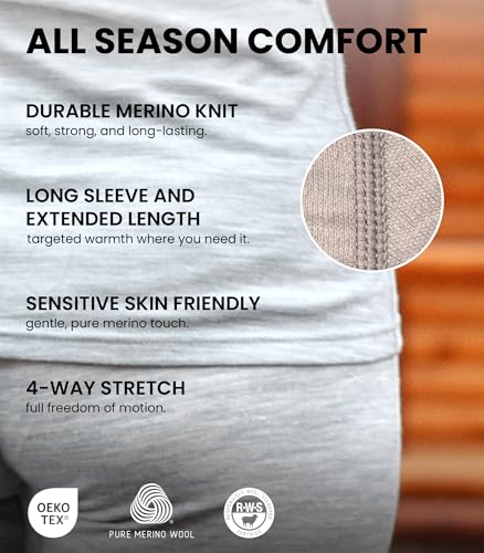 Merino.tech 100% Merino Wool Women’s Base Layer Long Sleeve Thermal Shirt