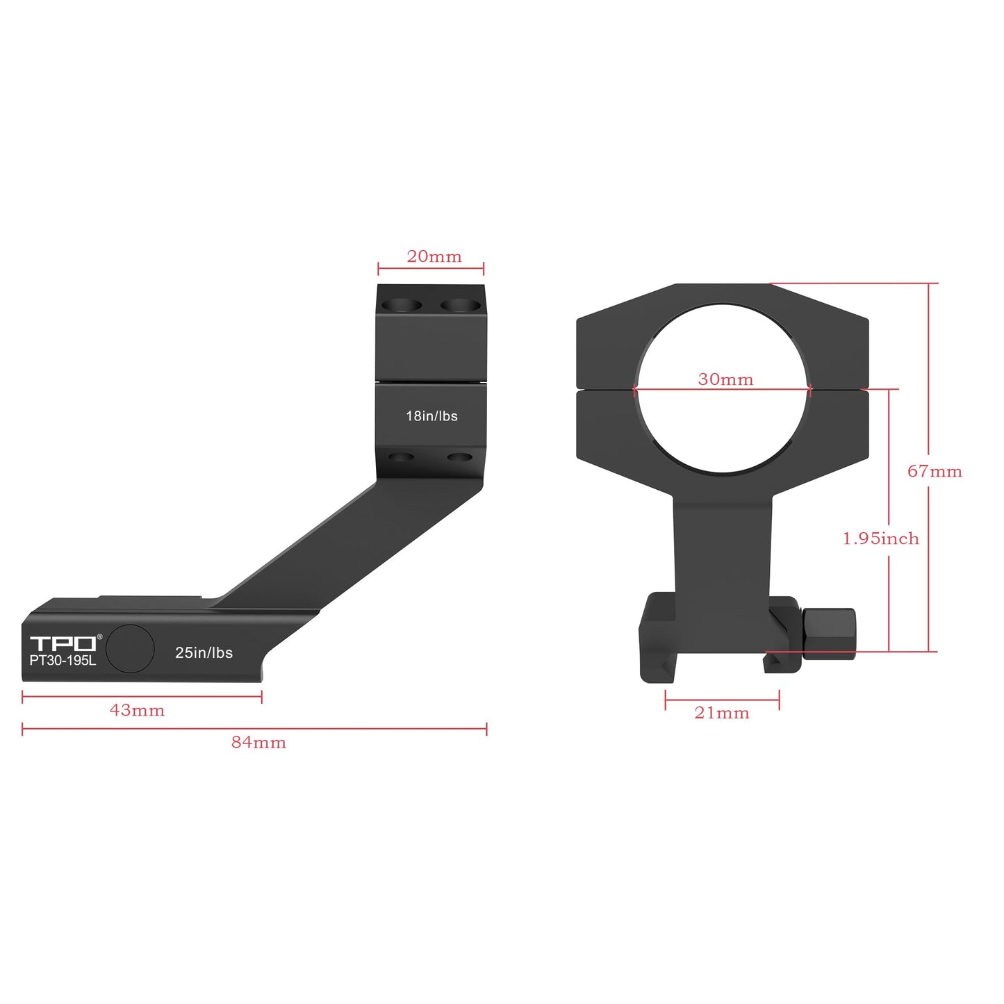 30mm cantilever mount, Extra Height 2 Inch Height Picatinny rail mount Offset Cantilever Picatinny Scope Rings for Heavy-Duty lpvo scope mount for ATN night vision and thermal (PT30-195L)