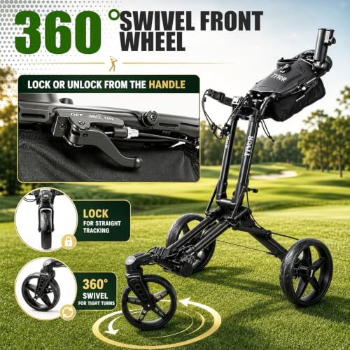 Golf Push Cart with 360° Front Wheels & Handbrake - Black