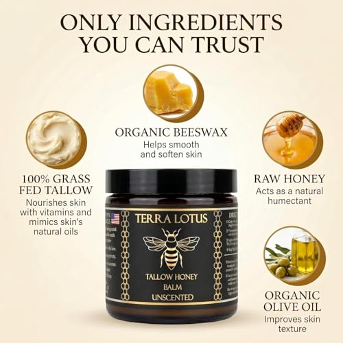 Terra Lotus Organic Grass-Fed Beef Tallow Balm Unscented 4 Oz - Natural Moisturizer