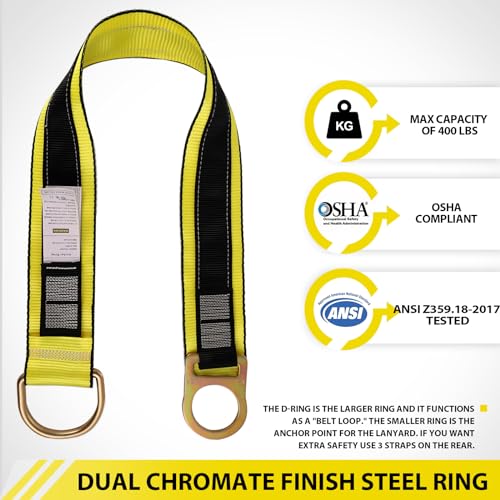 TRSMIMA Safety Strap Fall Protection - 3ft 4ft 6ft Cross Arm Strap Anchor Strap Anchorage Lanyard D Ring for Safety Harness