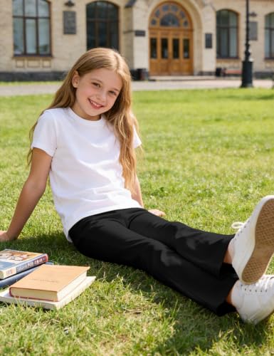 Kereda 3-Pack Girls Uniform Pants, Flare Bell Bottoms Leggings, Black, 9-10 Years