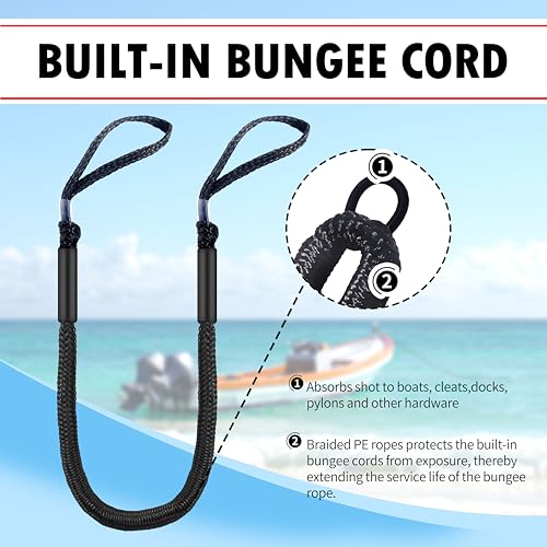 Heavy-Duty Bungee Dock Lines - 4 Feet, Set of 2, Black