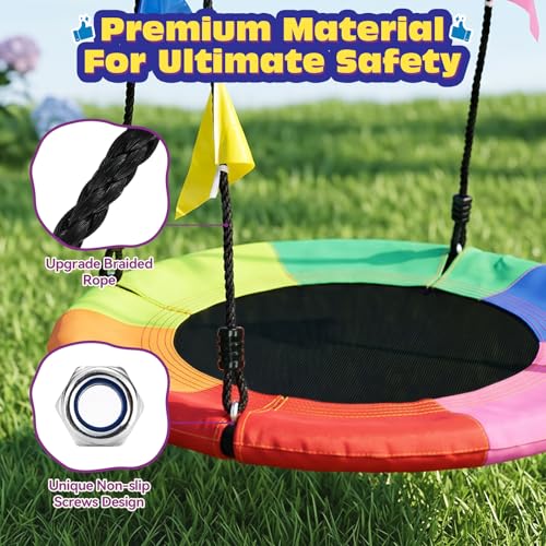 HeyZoo 24 Inch Saucer Swing for Kids - 6-Color Outdoor Playground Equipment