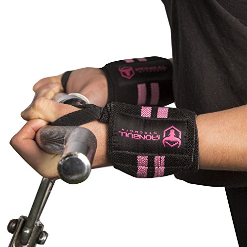 Women's Wrist Wraps with Thumb Loops - 12" Compression Support - Black/Pink