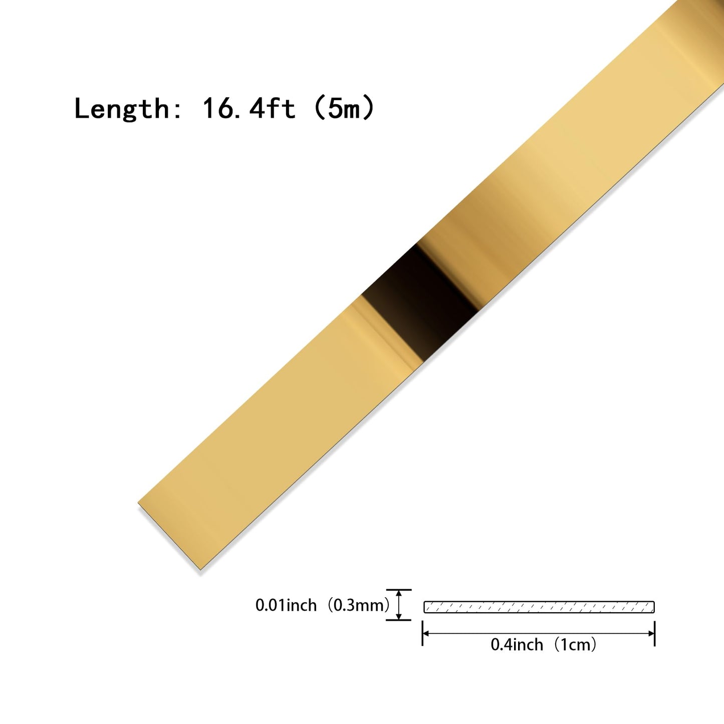 Gold Metalized Mirror-Like Finish Molding Trim, Peel and Stick Strip for Mirror Frame, Wall, Fireplace and Home DIY Decoration (16.4 ft x 0.4 inch)