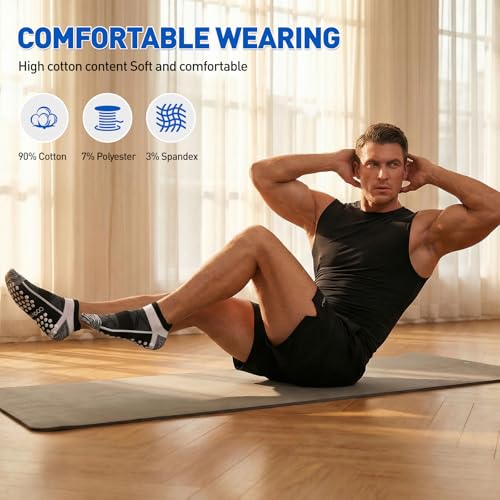 COOVAN Mens Grip Socks Non Slip Ankle Socks 5 Pairs Small-Medium Multicolor