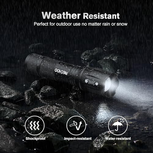 RECHOO 6-Pack Black Mini LED Flashlights - Compact, Waterproof, 3 Modes, Focus Adjustable, Emergency & Camping Light