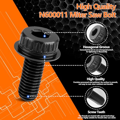 N600011 Miter Saw Blade Bolt for DeWalt, Replacement DeWalt Miter Saw DWS713 DWS715 DWS716 DWS716XPS DWS779 DWS780 DCS361M1 DCS361B DHS790T2 DHS790AB DWS713-B2 DWS713-B3 DWS713-AR DHS790AT2-2 Pack