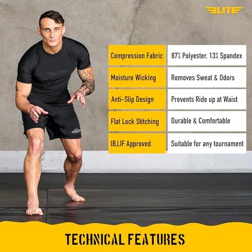 BJJ Rash Guard for Men - Short Sleeve Compression Base Layer - Black, Large