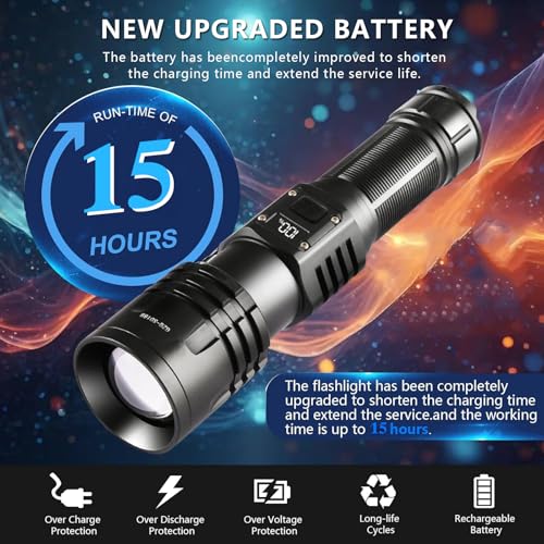 Rechargeable LED Flashlights 10000.00 High Lumens,???????? ?????? High Powered Waterproof Tactical Brightest Flashlight Zoomable Spotlight Flashlight for Home Outdoor Emergency