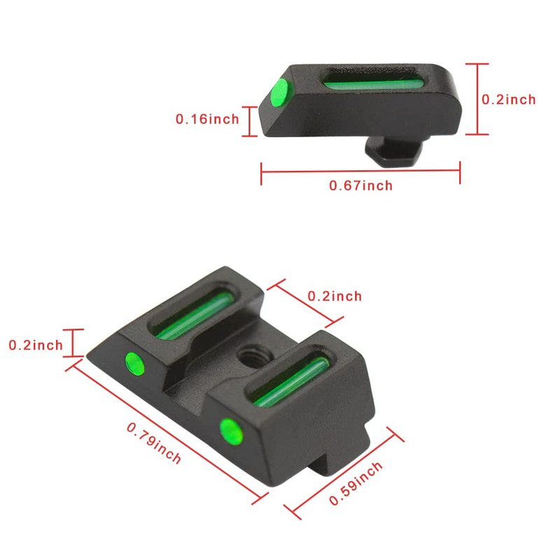 oupuntoe No-Tritium Fiber Optic Sights for Glock 17, 17L, 19, 22, 23, 24, 26, 27, 33, 34, 35, 38 and 39, Green Photoluminescent Outline for Outdoor