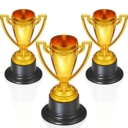 Mini Trophy Cups - 3 Pcs Gold Plastic Award Trophies for Kids & Adults