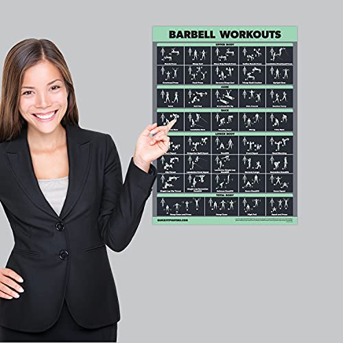 Dumbbell & Barbell Exercise Poster Set - Laminated 2 Pack (18" x 24")