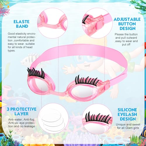 Konohan Kids Girls Swim Goggles with Eyelash Design - Fun Water Sports Goggle