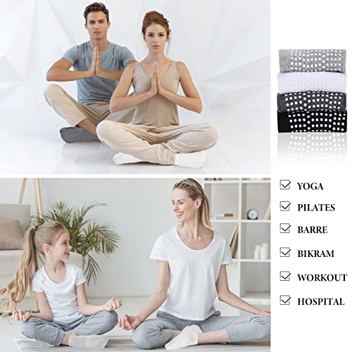 Non-Slip Yoga Socks with Grips - 4 Pairs, Dark Gray & Black