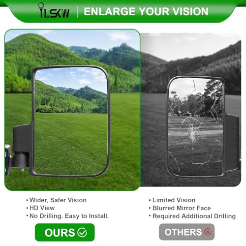 No Drilling Golf Cart Side Mirrors for EZGO, Club Car, Yamaha - Wide View, Foldable