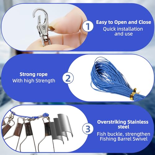 Heavy Duty 16ft Fish Stringer Set with Rotating Locks & Ground Anchor for Saltwater & Freshwater Fishing