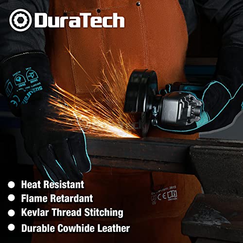 DURATECH Leather Welding Apron, Heat Flame Resistant, 23" x 36" Heavy Duty Work Apron with 6 Tool Pockets, 100% Cowhide Leather