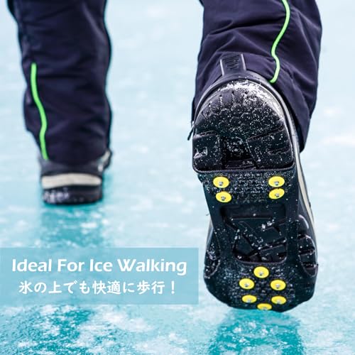 Ice Cleats for Shoes and Boots - Anti-Slip Traction Crampons - 10 Studs, Large, Black